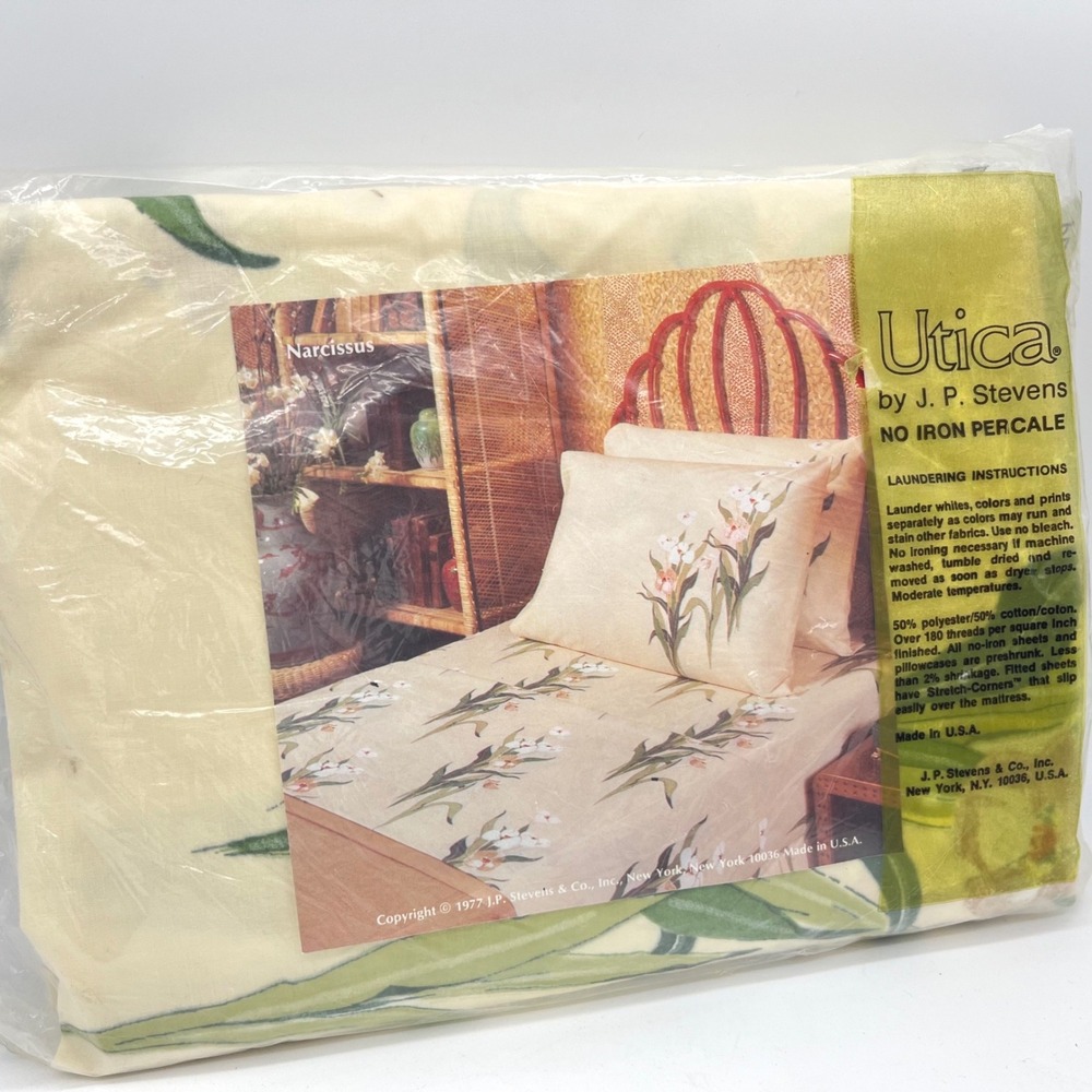 Utica J.P. Stevens Vintage Narcissus Floral Full Fitted Sheet No Iron Percale‎